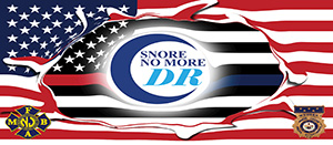 Snore No More Dr logo over amerian flag with FMBA, PBA and NJHL logos
